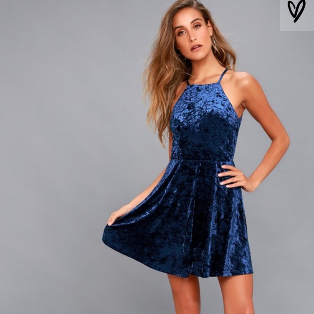 Lulu’s Dancing Queen Navy Backless skater Dress